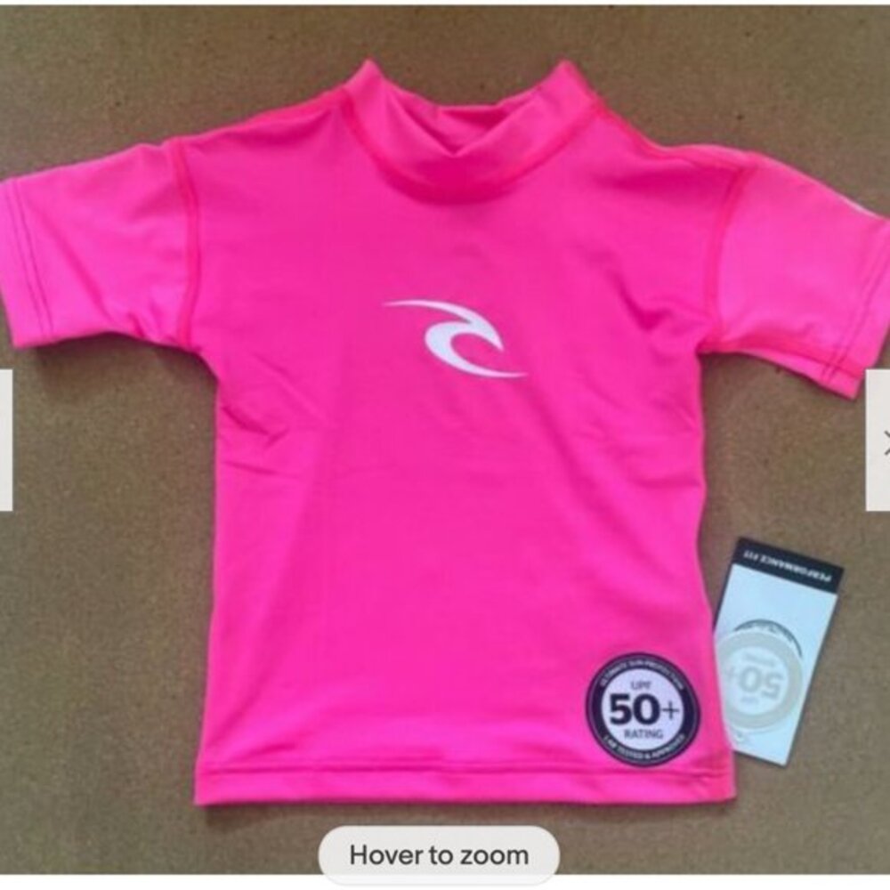 NWT Rip‎ Curl Toddler Boy Pink short sleeve UV rash guard Sz 2 or 3